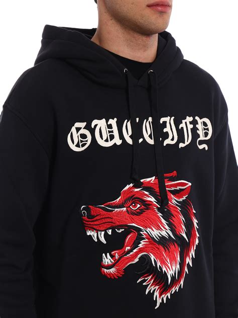 gucci wolf hood embroidered hoodie|gucci logo velvet sweatshirt.